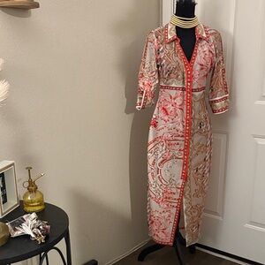 Elegant Red and Cream Midi Dress